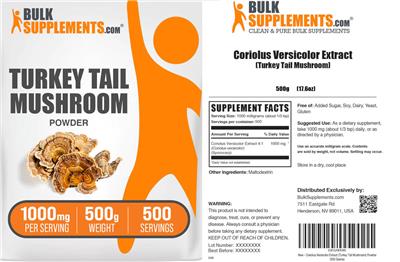 Turkey Tail Mushroom Powder 1000 mg label