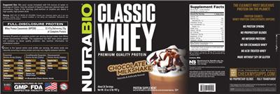 Classic Whey Chocolate Milkshake label