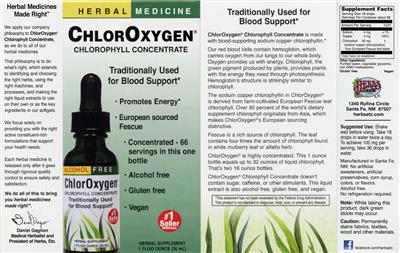 ChlorOxygen Chlorophyll Concentrate Alcohol Free label