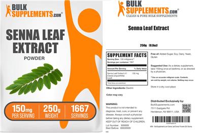 Senna Leaf Extract Powder 150 mg label