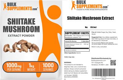 Shiitake Mushroom Extract Powder 1000 mg label