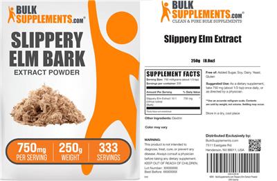Slippery Elm Bark Extract Powder 750 mg label