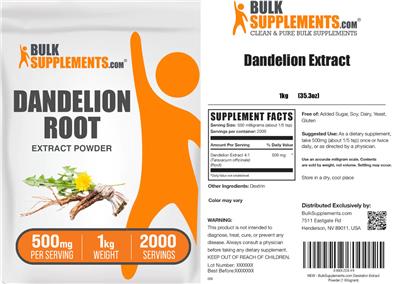 Dandelion Root Extract Powder 500 mg label