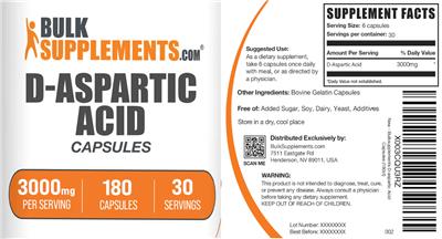D-Aspartic Acid 3000mg Capsules label