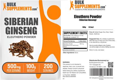 Siberian Ginseng Eleuthero Powder 500 mg label