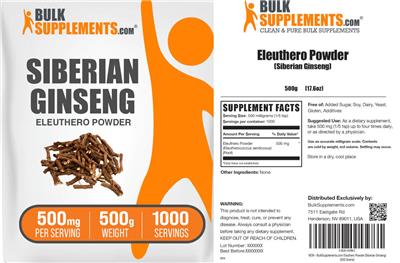 Siberian Ginseng Eleuthero Powder 500 mg label