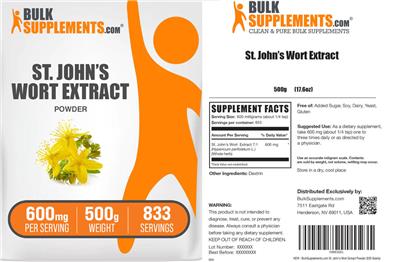St. John's Wort Extract Powder 600 mg label