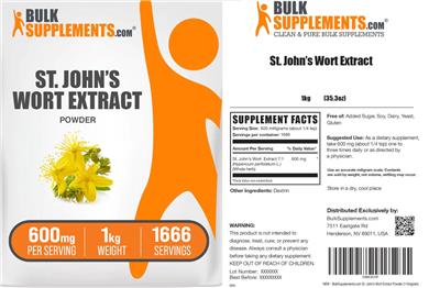 St. John's Wort Extract Powder 600 mg label