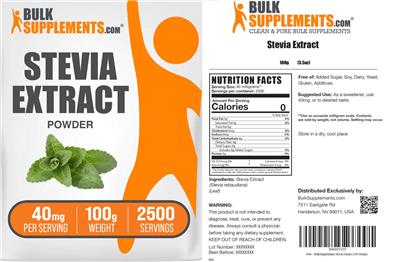 Stevia Extract Powder 40 mg label