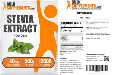 Stevia Extract Powder 40 mg label