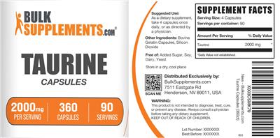 Taurine Capsules 2000 mg label