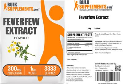 Feverfew Extract Powder 300 mg label