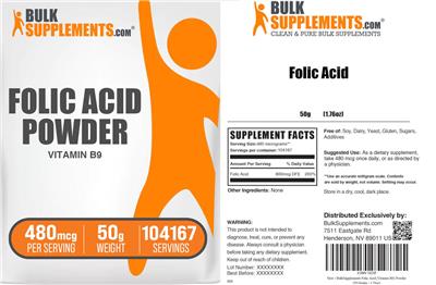 Folic Acid Powder 480 mcg label