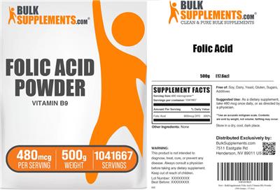 Folic Acid Powder 480 mcg label
