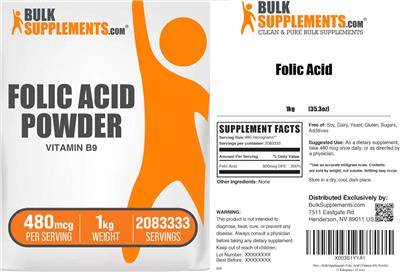 Folic Acid Powder 480 mcg label