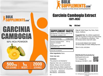 Garcinia Cambogia Extract 60% HCA Powder 500 mg label