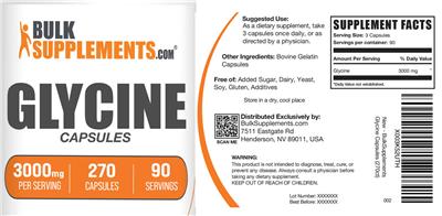 Glycine Capsules 3000 mg label
