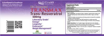 Transmax Trans-Resveratrol 500 mg label