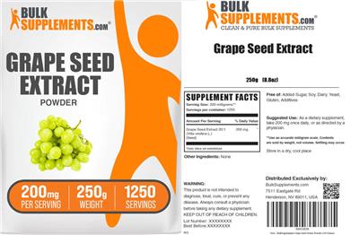 Grape Seed Extract Powder 200 mg label