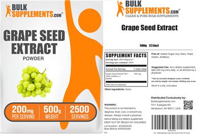Grape Seed Extract Powder 200 mg label