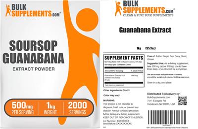 Soursop Guanabana Extract Powder 500 mg label