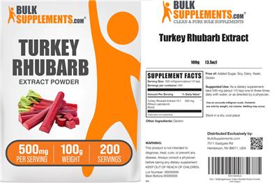 Turkey Rhubarb Extract Powder 500 mg label