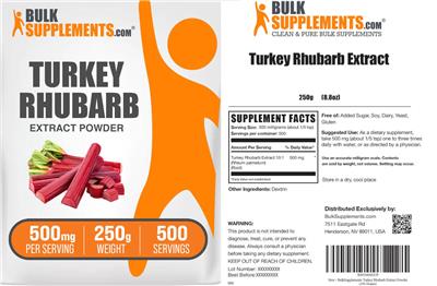 Turkey Rhubarb Extract Powder 500 mg label