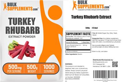 Turkey Rhubarb Extract Powder 500 mg label