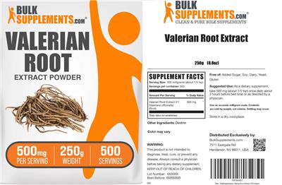 Valerian Root Extract Powder 500 mg label