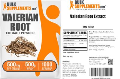 Valerian Root Extract Powder 500 mg label