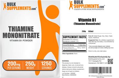 Thiamine Mononitrate Vitamin B1 Powder 200 mg label