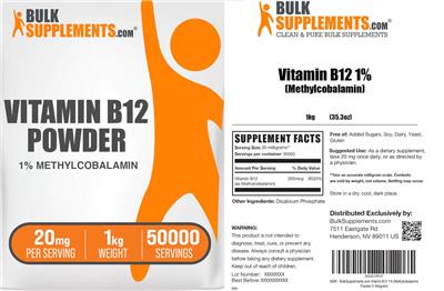 Vitamin B12 Powder 20 mg label