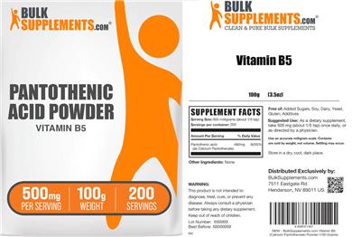 Pantothenic Acid Powder 500 mg label