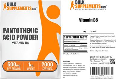 Pantothenic Acid Powder 500 mg label