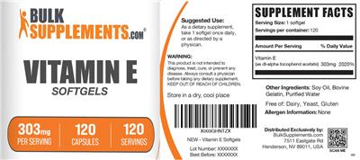 Vitamin E Softgels 303 mg label