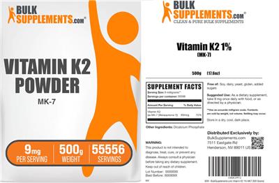 Vitamin K2 Powder 9 mg label