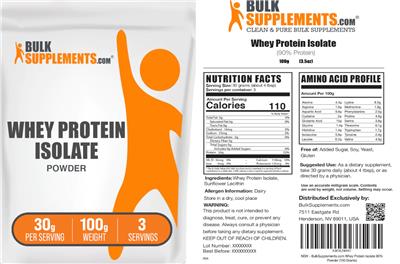 Whey Protein Isolate Powder 30 g label