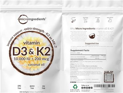 Vitamin D3 10,000 IU & K2 200 mcg label