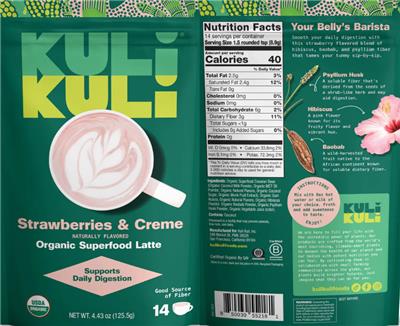 Organic Superfood Latte Strawberries & Creme label