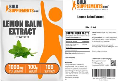 Lemon Balm Extract Powder 1000 mg label
