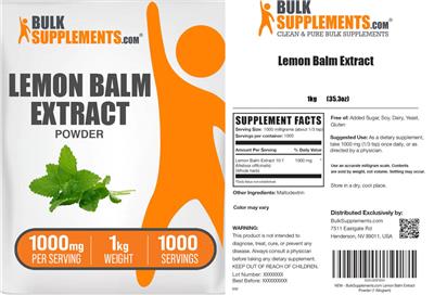 Lemon Balm Extract Powder 1000 mg label