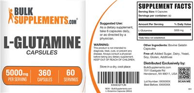 L-Glutamine Capsules 5000 mg label