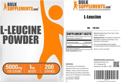 L-Leucine Powder 5000 mg label