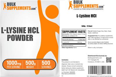 L-Lysine HCl Powder 1000 mg label