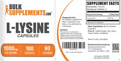L-Lysine Capsules 1000 mg label
