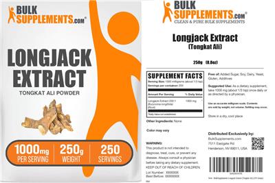 Longjack Extract Tongkat Ali Powder 1000 mg label