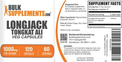 Longjack Tongkat Ali Veg Capsules 1000 mg label