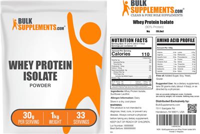 Whey Protein Isolate Powder 30 g label