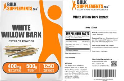 White Willow Bark Extract Powder 400 mg label