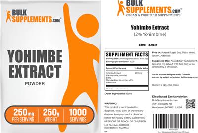 Yohimbe Extract Powder 250 mg per serving label